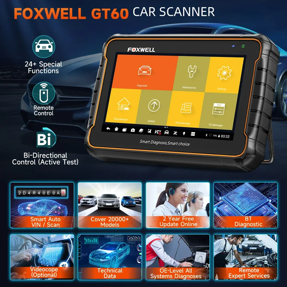 OBD2 Diagnostic GT60 Foxwell Tool Full System Active Test Car Code Reader 24 Reset Service Professional OBD 2 Automotive Scanner smile
