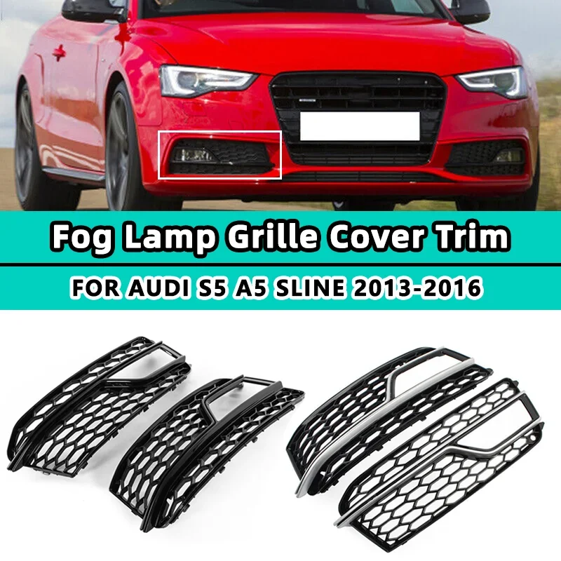 2X Car Front Fog Light Lamp Cover Grill Grille For Audi S5 A5 S-Line 2013 2014 2015 2016 Honeycomb Bumper Body Kit 8T0807682M