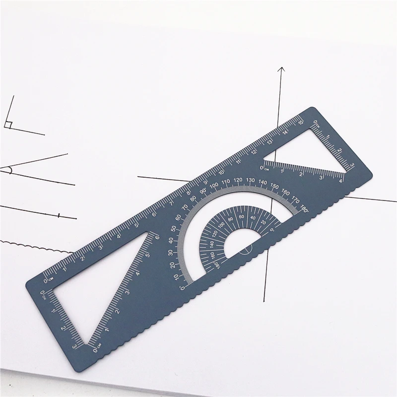 4-in-1 Multi straight functional ruler Aluminum alloy material Draw a triangle Wave lines Protractor smile
