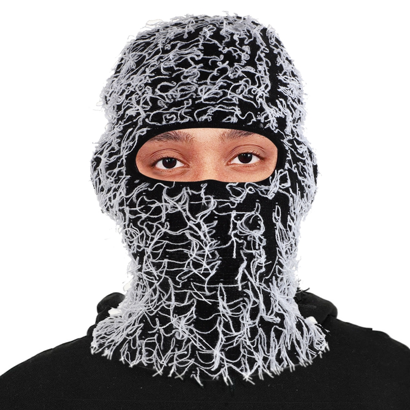 Distressed Knitted Caps Motorcycle Cool Balaclava Winter Warm Beanies Fleece Full Face Ski Mask Hip Hop Rock Beanie Cap Trending