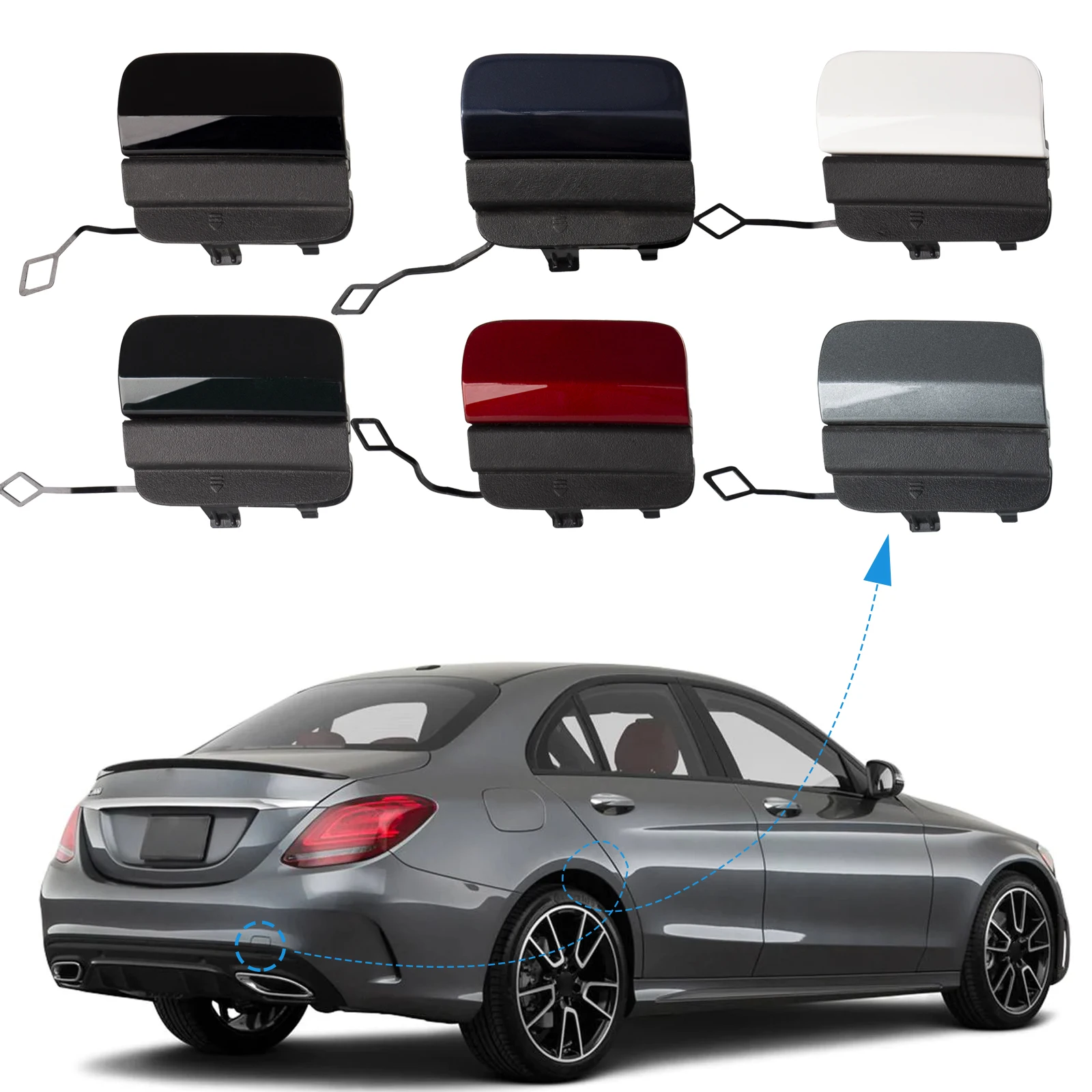 Rear Bumper Tow Hook Cover Cap Towing Eye For Mercedes-Benz C-Class C300 Accessories 2019 2020 2021 2058853303 A2058853303