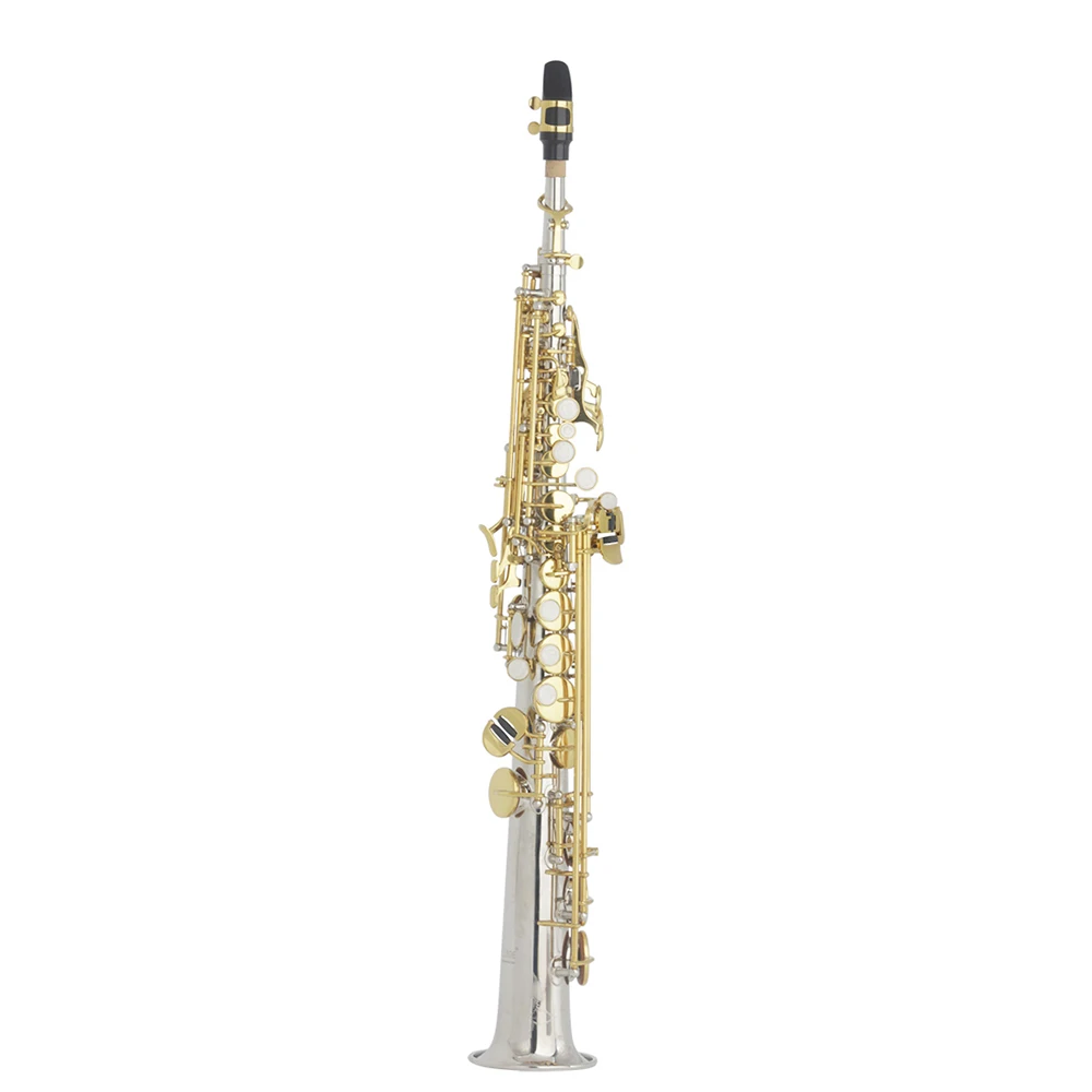 Straight Bb Soprano Saxophone Brass Silver Plated B Flat Sax High Quality Woodwind Instrument With Case Reeds Gloves Accessories