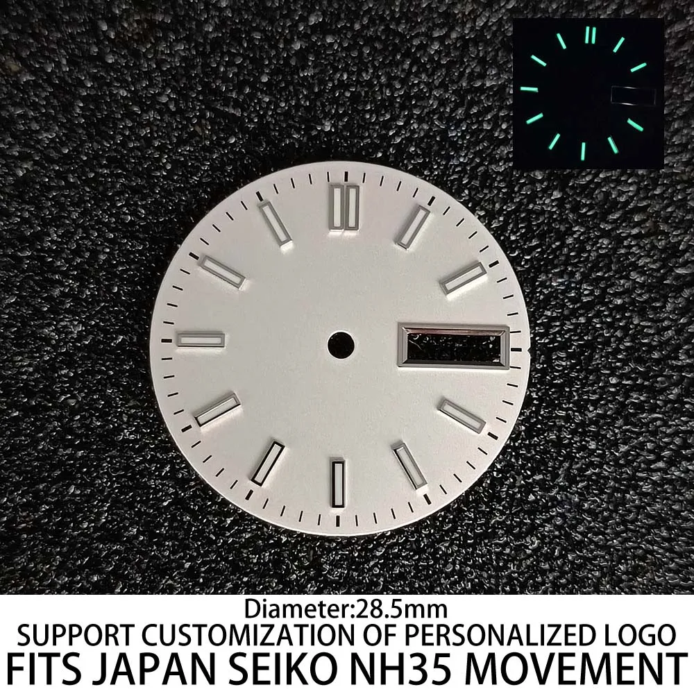 Double calendar dial with diameter of 28.5MM, green luminous dial, suitable for NH35/NH36 watch movement accessories
