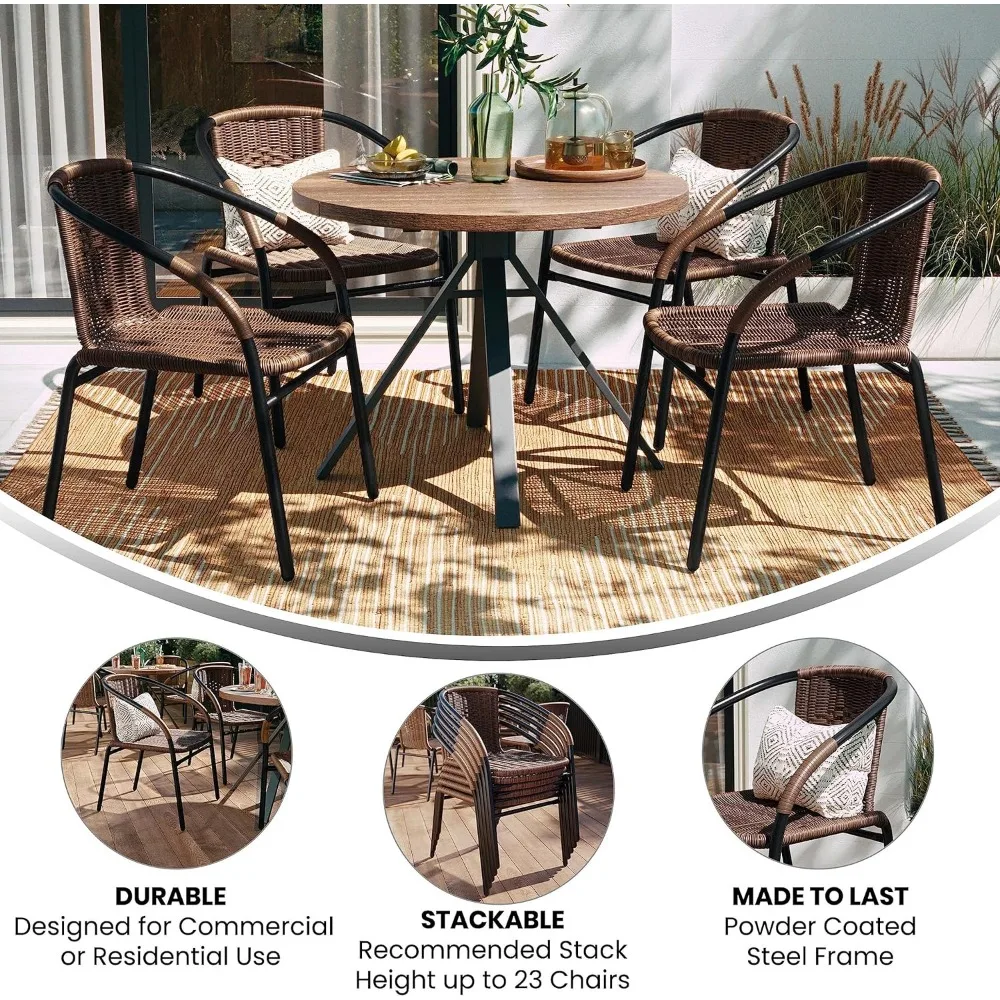 Lila 4 Pack Medium Brown Rattan Indoor-Outdoor Restaurant Stack Chair | Versatile and Stylish Seating Recliner Beach Chairs