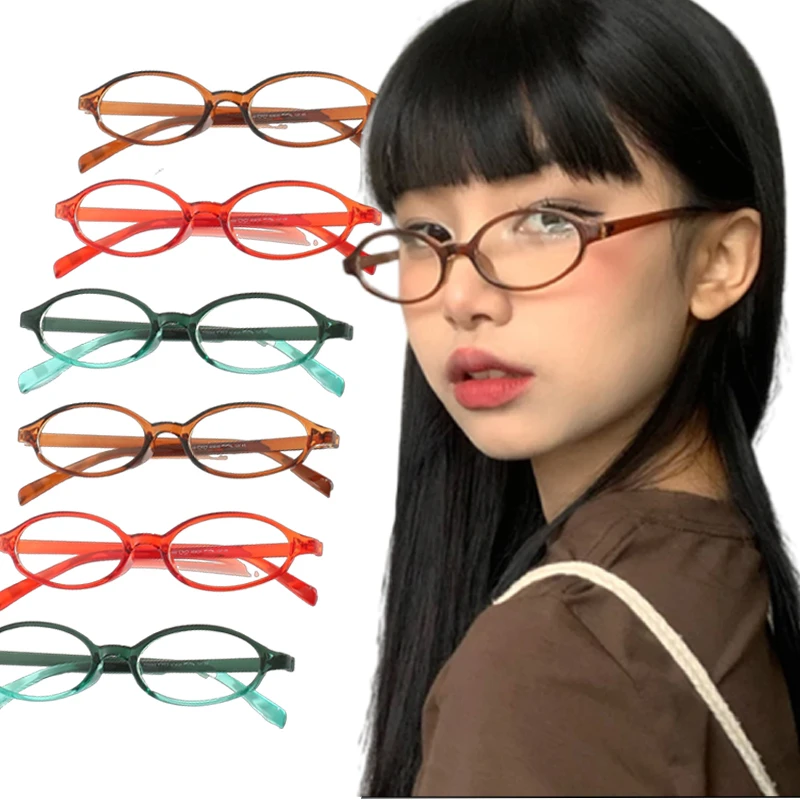 e Oval Women Glasses Y K Retro Japanese and Korean Girls Red Green Frame Glass Eyewear Decorative Computer Anti blue Eyeglasses