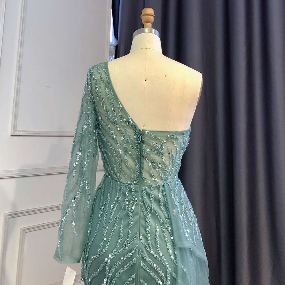 Turquoise Serene Hill Mermaid Split Evening Dresses Gowns Sexy One-Shoulder Beaded Overskirt For Party La71520 Customized