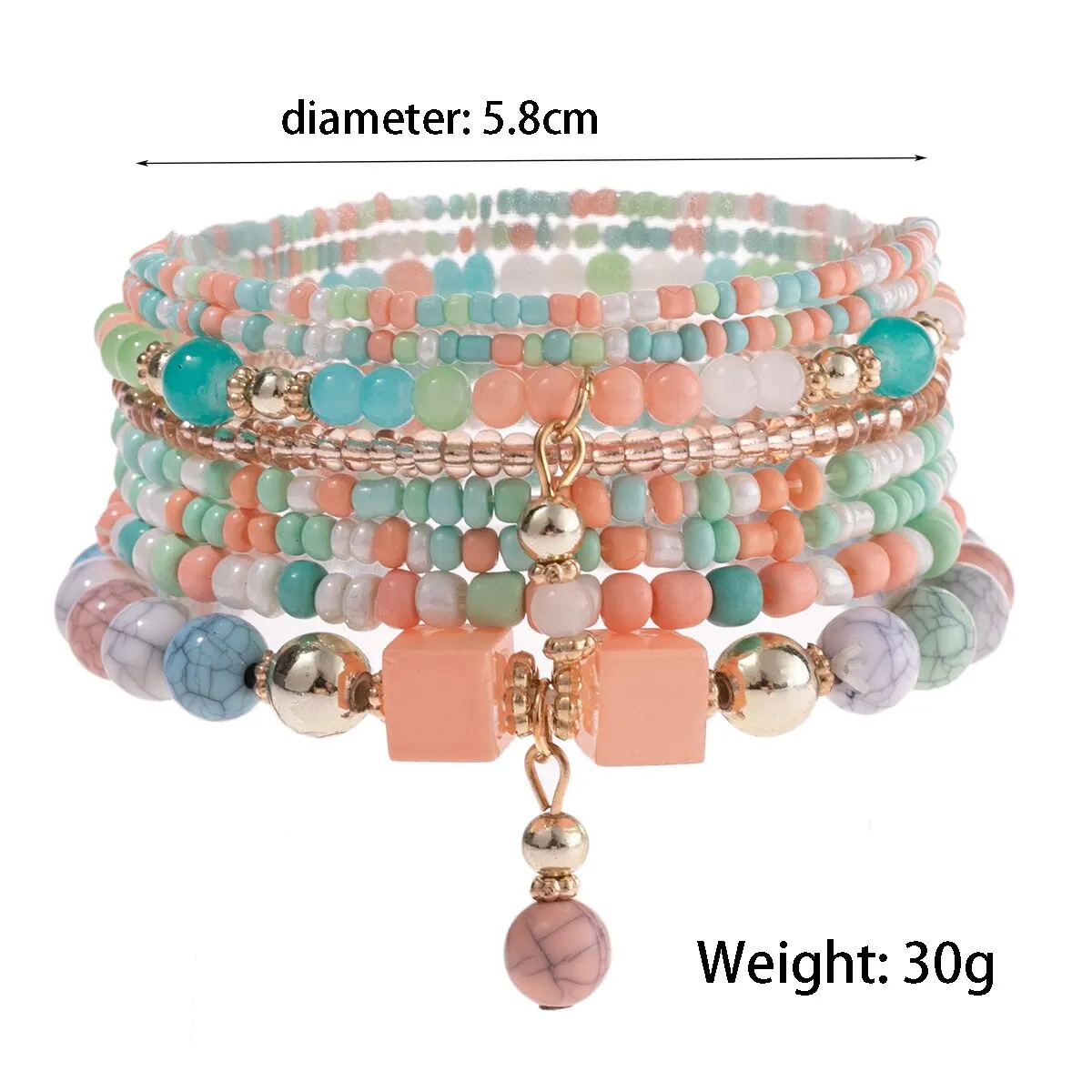 Colorful Bohemian Beads Dopamine Bracelet Set For Women Lady Handmade Elastic Multilayer Bangle Jewelry New Accessories smile