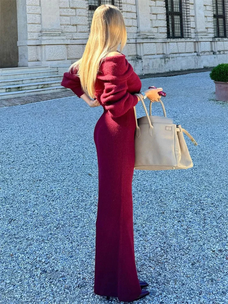 Tossy Winter Knitwear Sweater Long For Women Off-Shoulder Loose High Waist Slim Elegant Fashion Knit Ladies Dress 241108 C260312