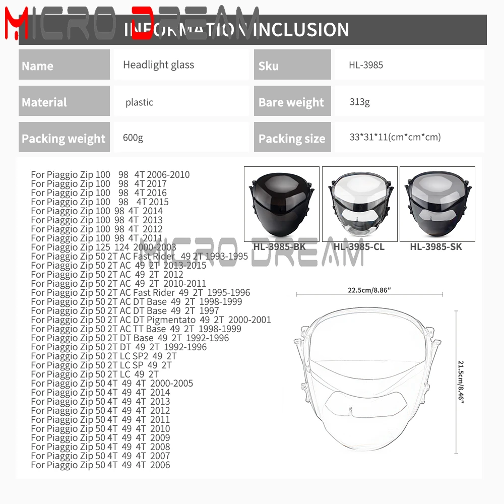 3 Color Headlight Lens Front Speedometer Glass For Zip 100 98 4T 125 124 50 49 4T 50 2T AC LC SP Scooter Motorcycle Accessories