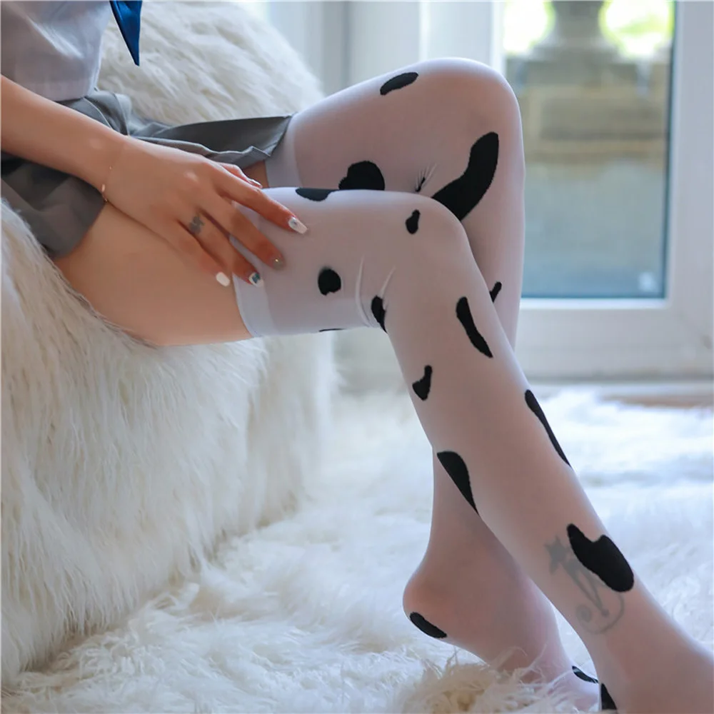 Women's Cosplay Stockings new Kawaii Cow Spots 2025 Printed Thigh High Stockings Cute Lovely Milk Pantyhose