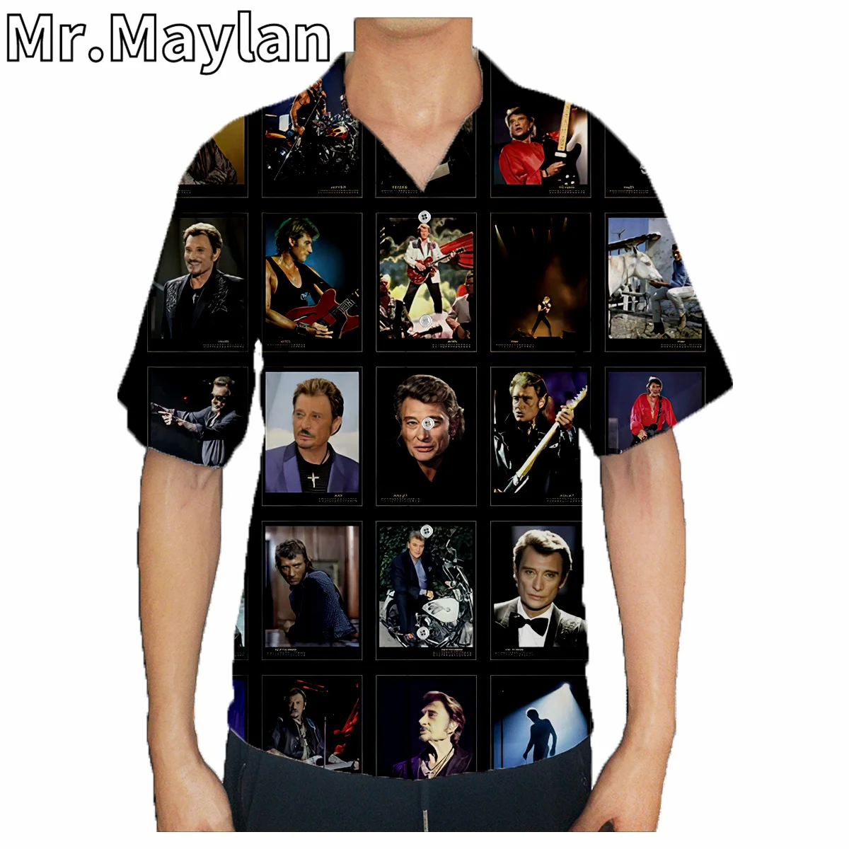 2025 Johnny Hallyday 3D Print Beach Hawaiian 2022 Summer Shirt Short Sleeve Shirt Streetwear Oversized Camisa Social new Chemise Homme-23