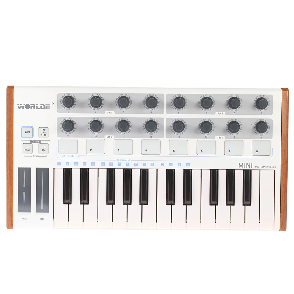 WORLDE MIDI Controller New Ultra-Portable 25-Key Musical Keyboard Synthesizer Piano Keyboards Two Types of Support Midi Keyboard