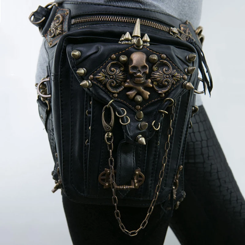 2025 new Motorcycle Steam Punk Waist Leg Hip Belt Banana Messenger Shoulder Bag Mobile Phone Waist Bag Fanny Packs Pack For Women Gothic