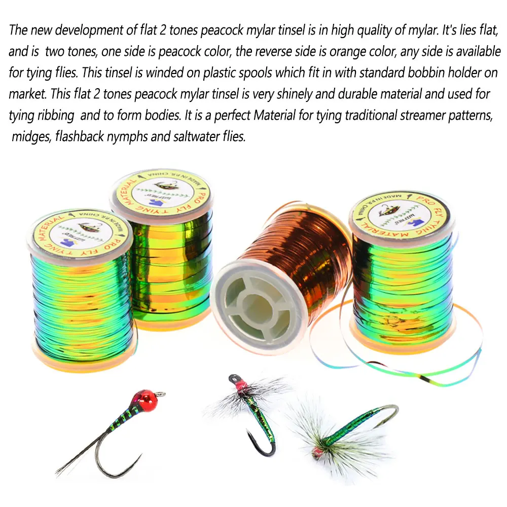 Flat Wide Bimoo 0.5mm~2mm 2 Tones Pea Mylar Tinsel Metalic Durable Body Fly Tying Material For Nymphs Midges Saltwater Fly smile