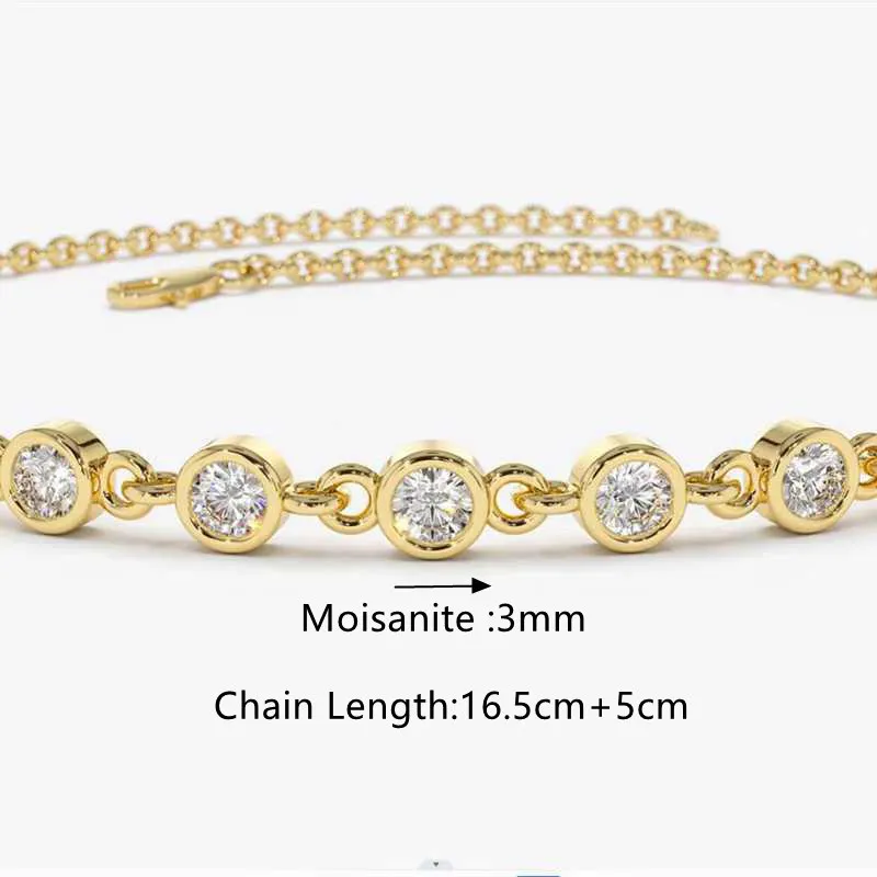Moissanite Bezel Lnngy 3MM Bracelet Sterling Sier Adjustable Chain Bracelets for Women 2023 Trend Multilayer Wrist Jewelry smile