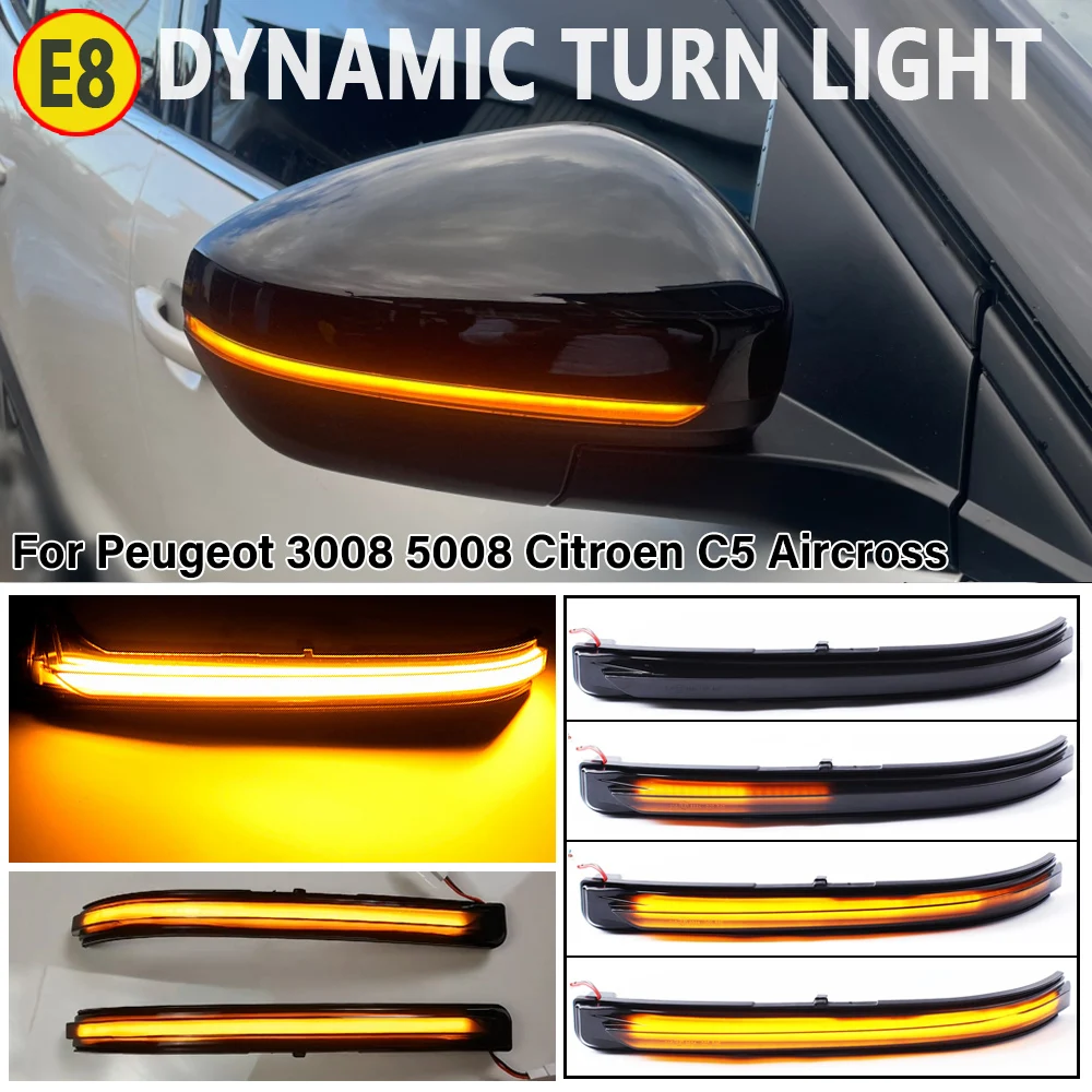 2Pieces Sequential Flashing Lamp For Peugeot 3008 5008 II 2017-2021 LED Dynamic Turn Signal Light For Citroen C5 Aircros