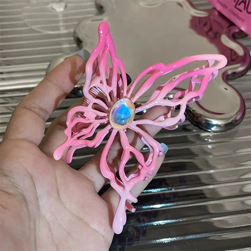 Irregular Metal Pink Dopamine Heart Rhinestone Hair Claws Women ddmysmile Girl Big Hair Clip Unique Autumn Winter Headwear New Jewelry Smile