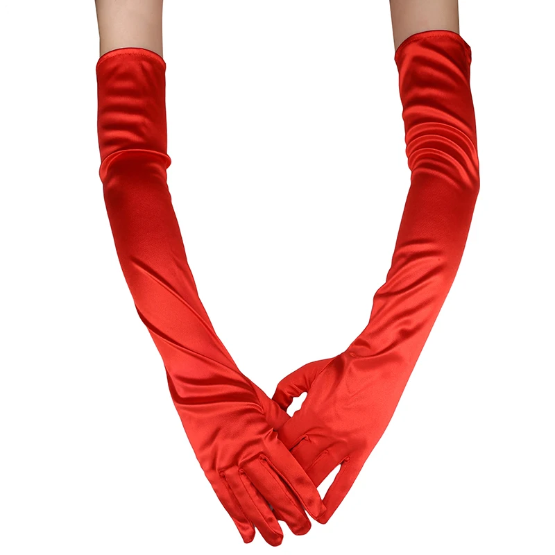 1 Pair Women's Evening Party Formal Gloves Solid Color Satin Long Finger Mittens Fore new 2025 vents Activities Red White Color