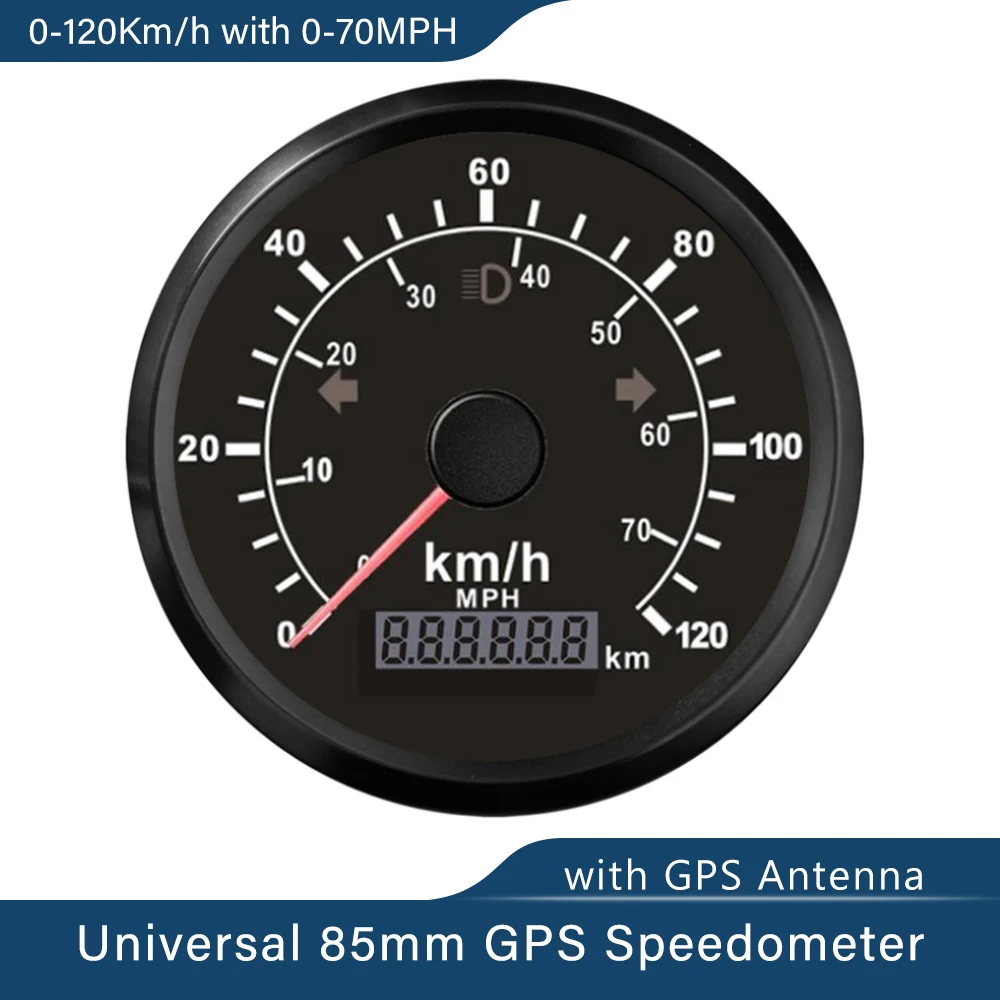 Universal Waterproof 85mm 70MPH 120km/h GPS Speedometer Adjustable Odometer With GPS Antenna With Red/Yellow Backlight for Car