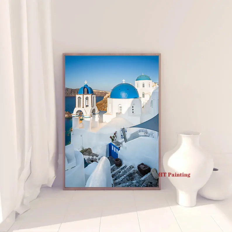Island Santorini Aegean Greece Sea Landscape Poster Canvas Painting Nordic Wall Art Pictures Living Room Home Hotel Decor smile