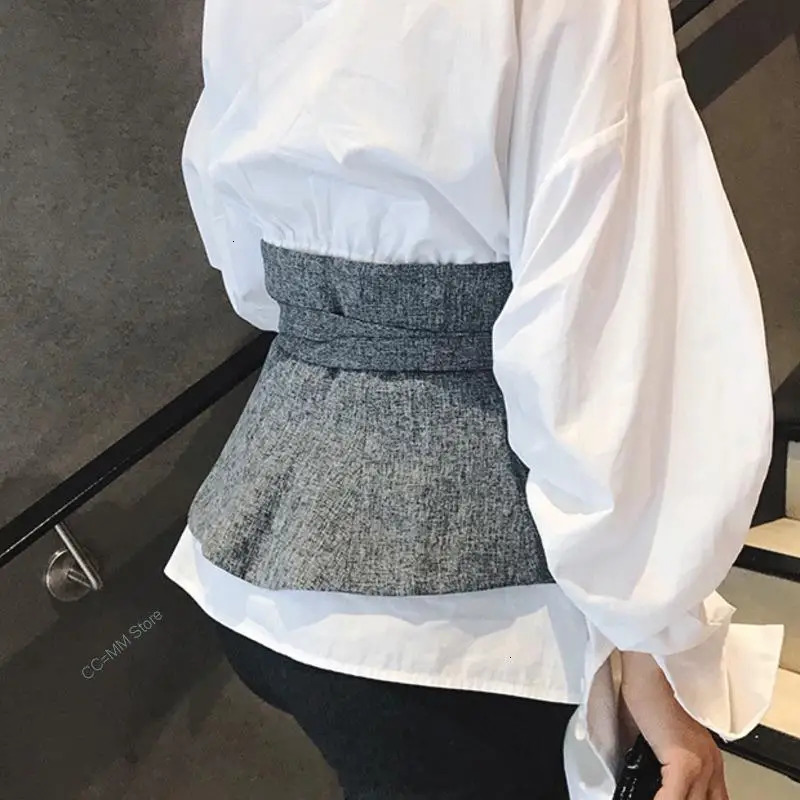 Fashion Corset Belt For Women Solid Drawstring Grey Korea Cummerbunds Irregular Casual Wid Female 240326