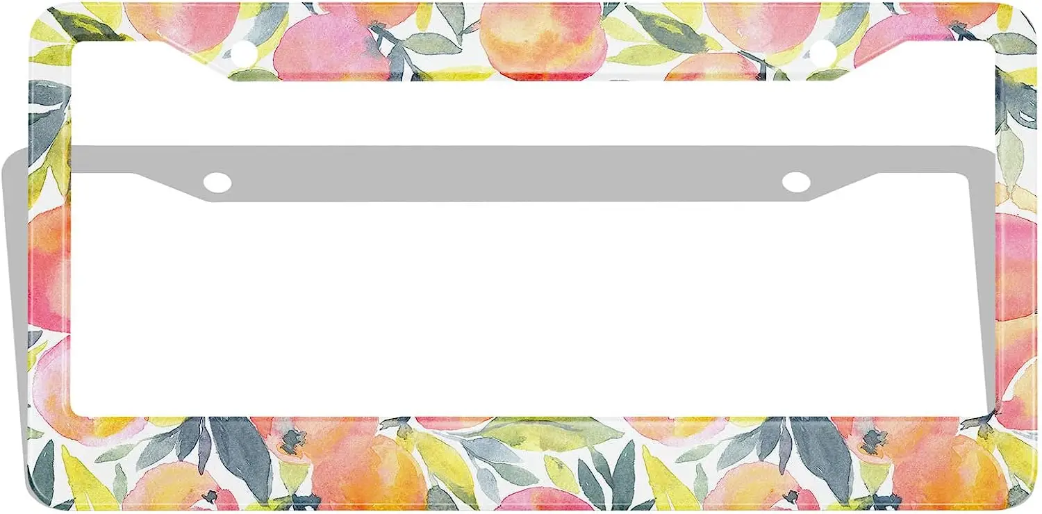 Plate License Watercolor Peaches Frames Stylish Fruit Colorful Fruits License Plate Cover for Men Women Car Accessories 12x6 In smile