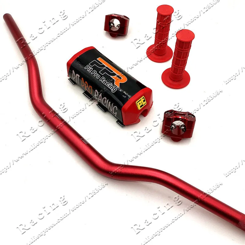 Racing Pit Handlebar Pro Pads With Handle Grips Handlebar Clamp Bar 1-1/8" Pit Bike Motocross Motorcycle Handlebar Red smile 1-1/8"