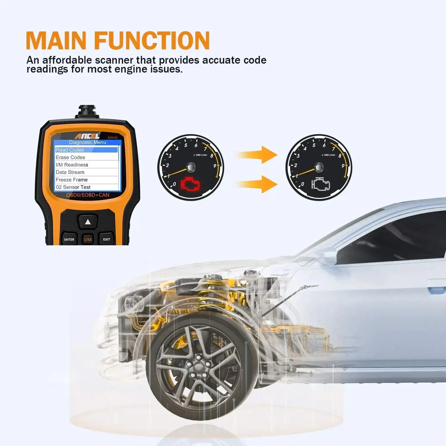 Ancel OBD2 Automotive AD410 Scanner Professional Check Engine Light Code Reader EOBD JOBD Universal OBD2 Car Diagnostic Tools smile