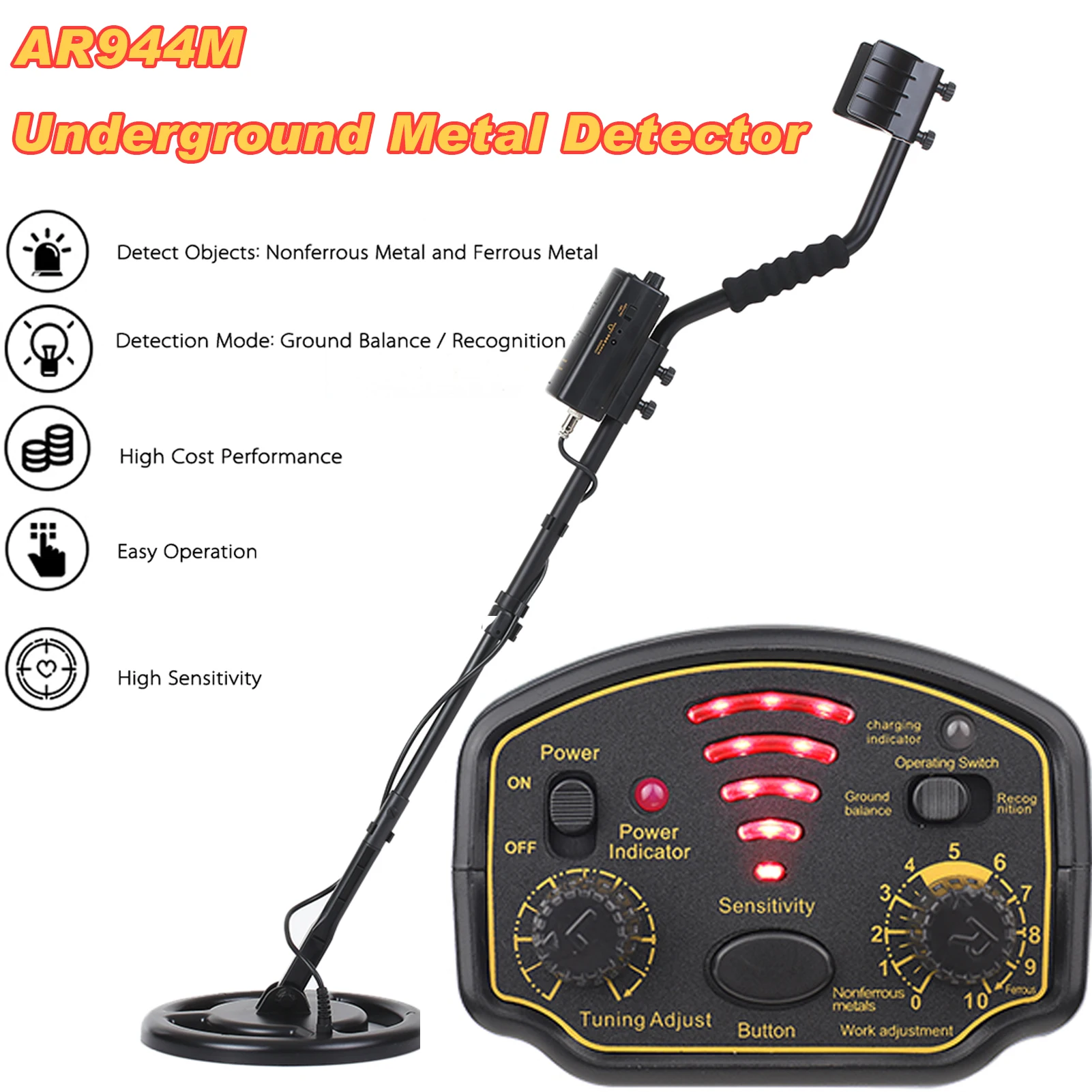 SMART SENSOR Metal Detector Underground Metal Tester with Adjustable Sensitivity Rechargeable Professional Metal Detector Finder