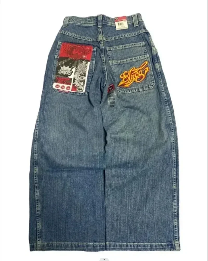 Jeans Y2k JNCO New Women Baggy Jeans High ddmysmile Quality Embroidered Streetwear Hip Hop High Waisted Jeans Vintage Mens Wide Leg Pants Smile