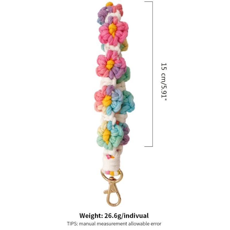 Keychain Keyring Bohemia Handmade Flower Vintage Crocheted Bracelet Gift Cute Flower Keychain Accessories Handwoven smile