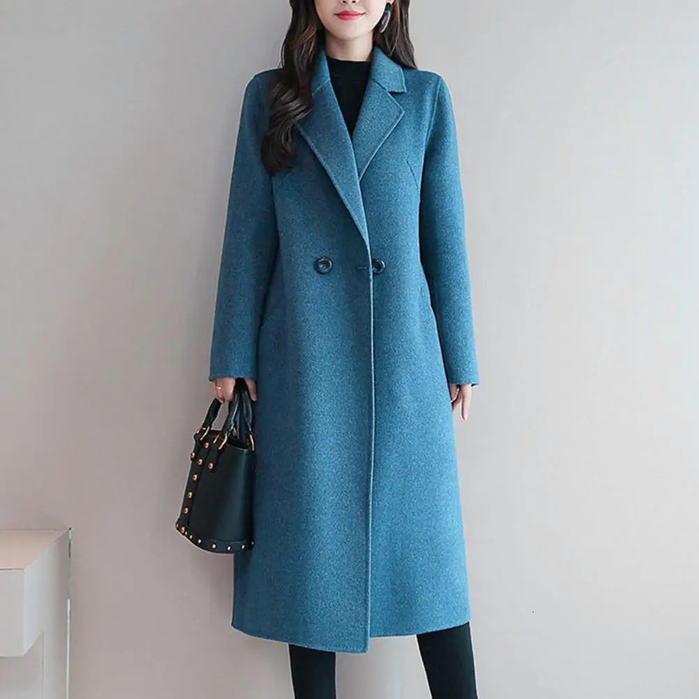 Womens autumn and winter wool coat European and American wool blend long coat casual loose double chest Korean cardigan coat 241108