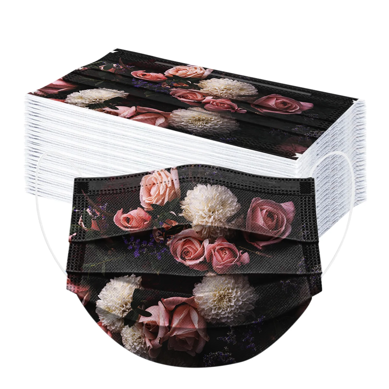 Flowers Disposable 50pcs Adults Mask 3ply Floral Print Mask Mascarillas Spring Mouth Cover Masque Halloween Cosplay Mascherine smile