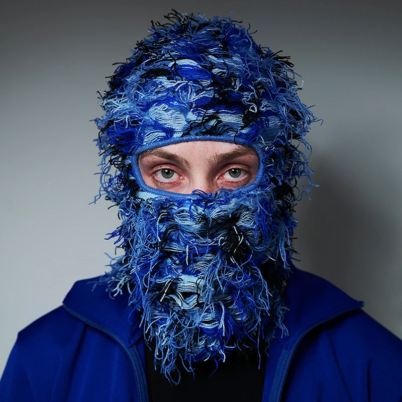 Fleece Fuzzy Balaclava Distressed Knitted Caps Full Face Ski Mask Men Camouflage Balaclava Ski Balaclava Beanies Men Hat Outdoor