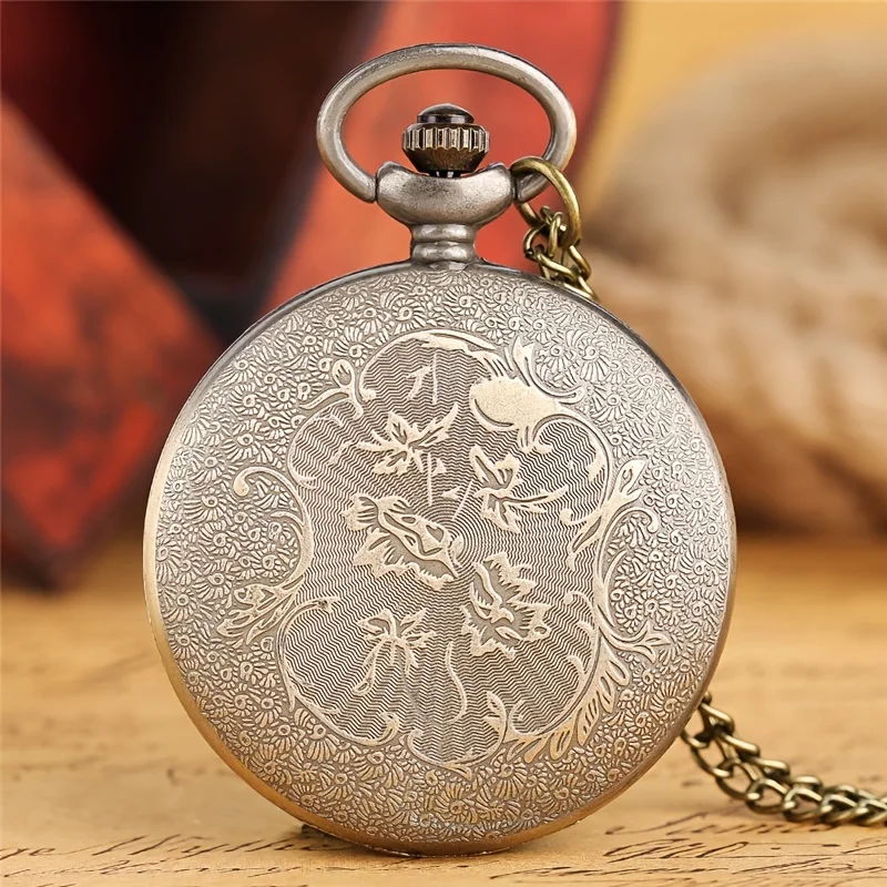Retro Playing Double Dragons with Beads Quartz Pocket Watch With Necklace Chain Gift for Male Women Chronograph Hombre Relojes smile