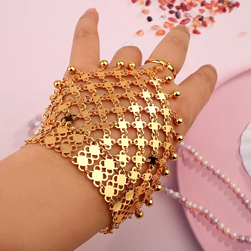 Gold Bracelet Kurdistan Bangle Plated Bridal Hand Jewelry Dangle Ball Hand Back Chain Middle East ddmysmile Pulceras Y Brazaletes Mujer Smile