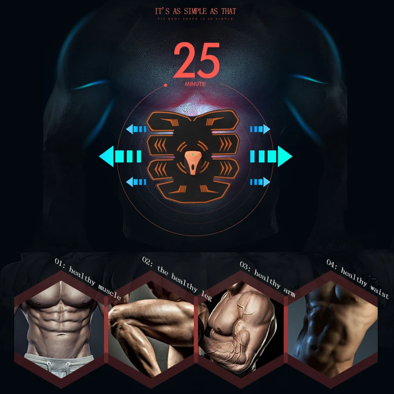 Electric Smart Charged USB Abdominal Muscle Stimulator ABS EMS Hip Trainer Body Slimming Massage Belly Arm Leg Workout Unisex smile