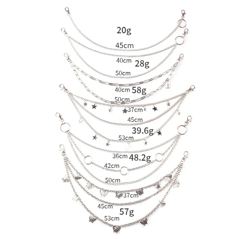Punk Rock Layered Chain Belts Metal Keychains for Men Women Waist Key Wallet Jeans Hip-hop Pants Belt Chains Clothes Accessories