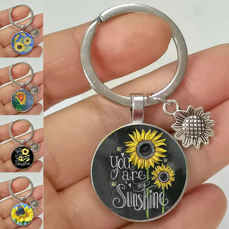 Sale Alloy Hot Suower Glass Convex Keychain Car Keychain Case Charm Metal Keyring Keychain Gift For Women, Men smile Women,