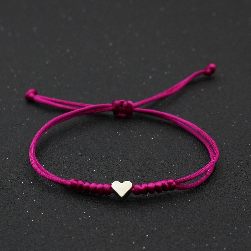 Hfarich Lucky Tiny Heart Bracelets For Women 9 Colors Handmade Braided Rope Jewelry Black Pink Red Bracelet Female Wholesale smile