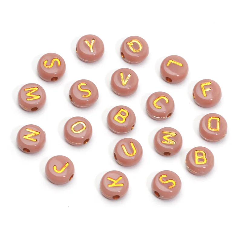 4x7mm Gold Color Letters Beads Brown Round Acrylic Beads For Jewelry Making Diy Jewelry Necklaces Bracelets Earrings Accessories