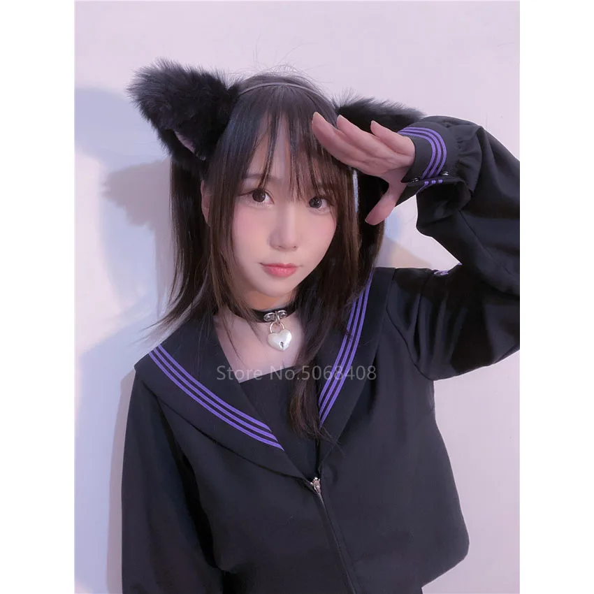 Japanese Kawaii Fur Lolita Kawaii Girls Carnival Cosplay Costume Women Girls Fur Long Rabbit Ear Feed Cats Cat Soft Ear Headgear smile