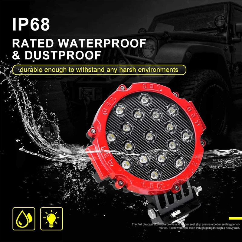 OKEEN 7inch led light bar 51W 4x4 accessories off road Round Spot Headlight Fog Light for Truck Car ATV SUV Waterproof 12V