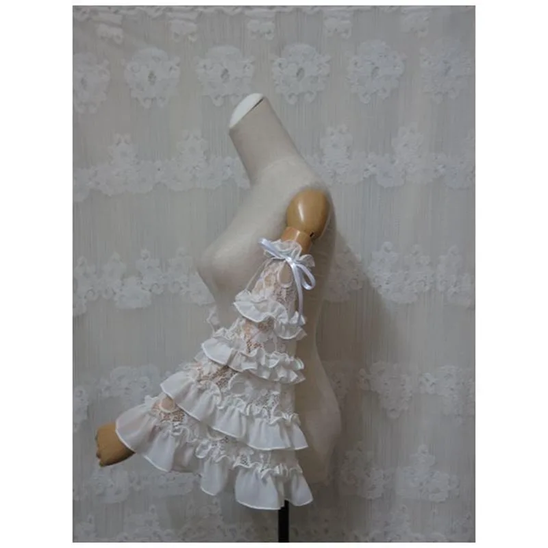 Lolita Big White Cosplay Sleeves Black Ruffled Lace Embroidery Big Flare Butterfly Sleeve Bowknot Prom Party Navy Blue Glove smile