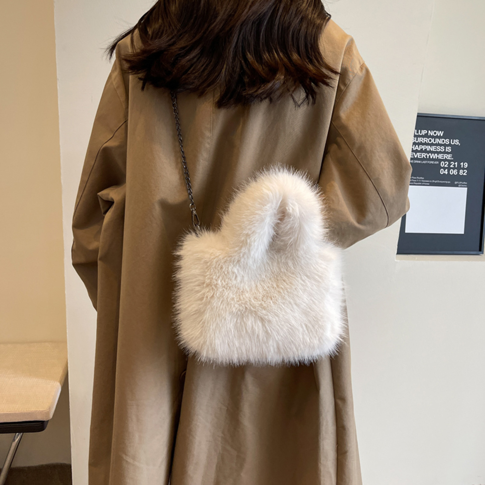 Women Furry Tote Handbag Soft Fuzzy Shoulder Bag Casual Chain Crossbody Bag for Women Versatile Slouchy Shopper Bag Clutch