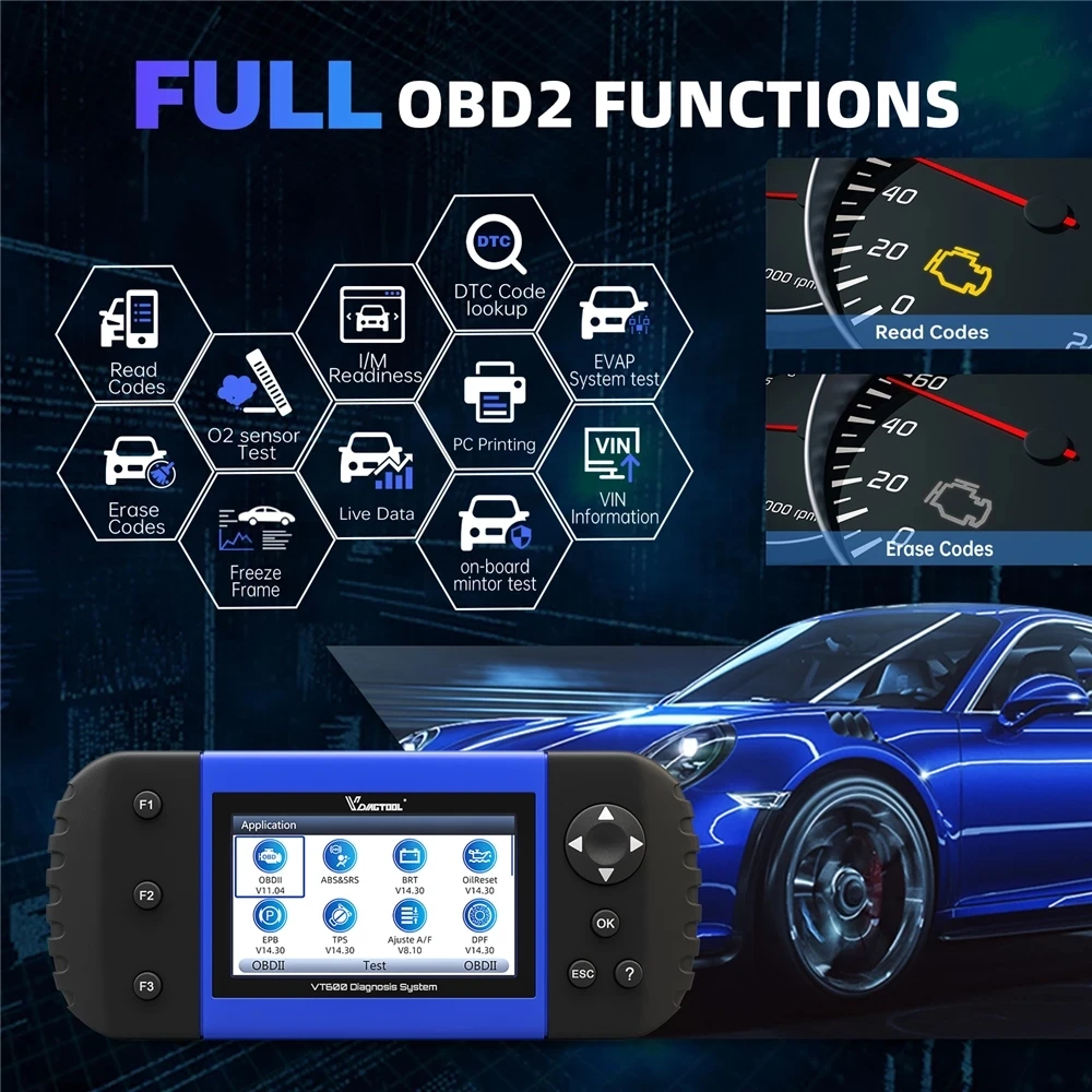 VT600 OBD2 Automotive Vdiagtool Scanner Tool ngine ABS SRS EPB Oil Service Reset Injector Coding For Car Diagnostic smile