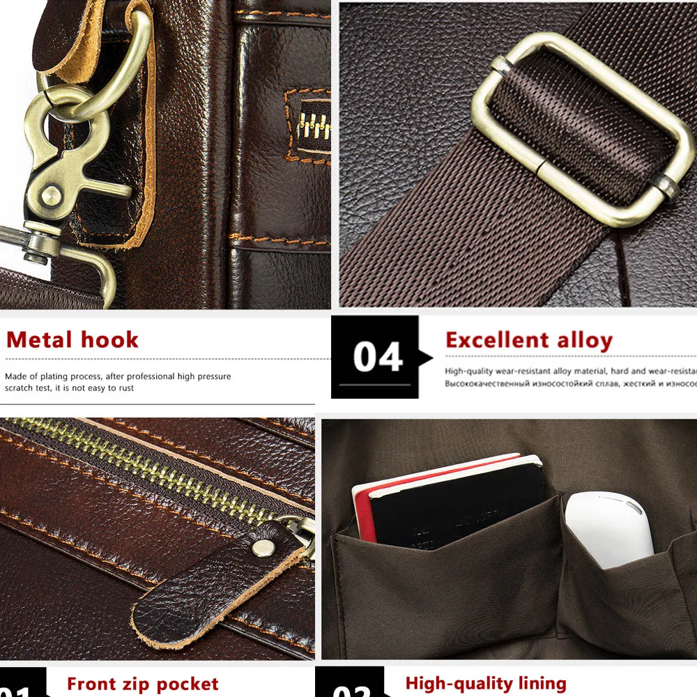 Men's Briefcases Men's WESTAL Bags Genuine Leather Lawyer/Office Bag Laptop Bag Men's Leather Briefcases Bag for Documents smile