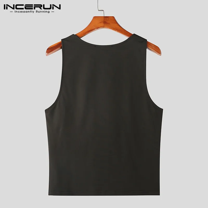 American 2023 INCERUN Tops Style Men's Hollowed Solid Color Design Tank Tops Casual Streetwear Male Hot Selling Sexy Vests S-5XL smile