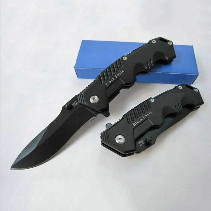 Promotion!!High Quality C0ld Steel HY217 Pocket Knife Folding Black Blade Knife 20cm Camping Knives Steel Handle 3Cr13 Blade