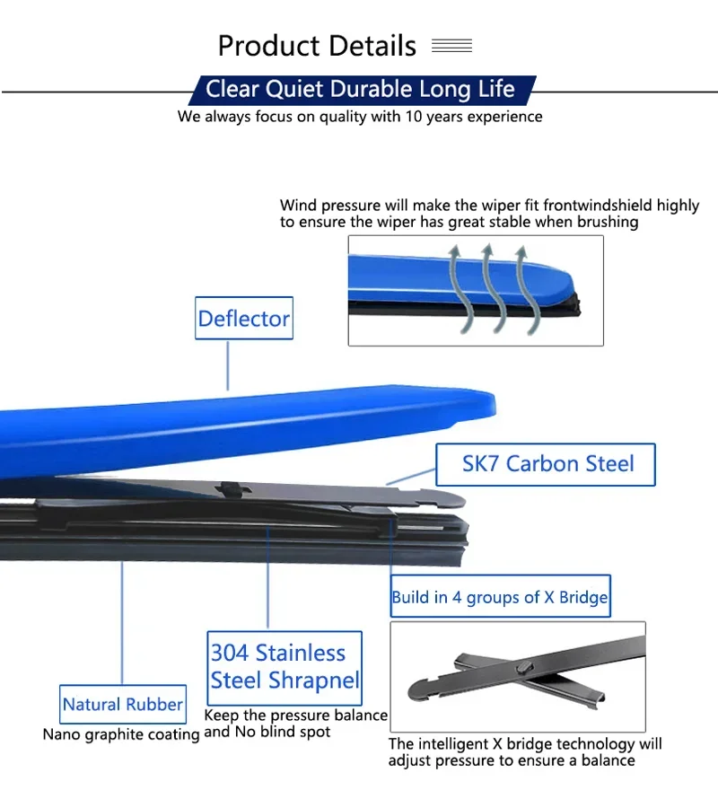 Colorful Blade LNJING Wiper 16" 19" 22" 24" Fits FIAT Buick BYD Cadillac Chevrolet Citroen Ford Jaguar Opel Peugeot Voo VW smile 1